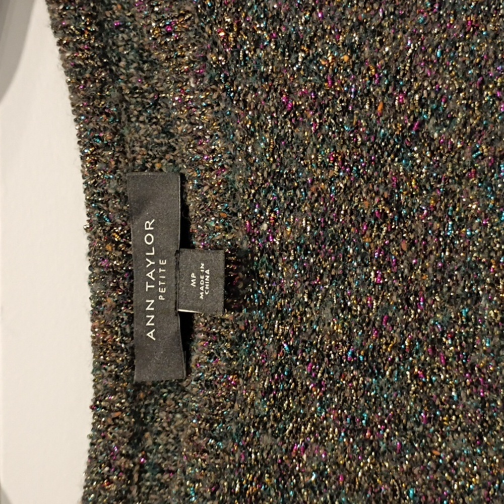 Ann Taylor Multicolor Metallic Crew Neck Holiday Sweater Size Petite Medium - Picture 2 of 5
